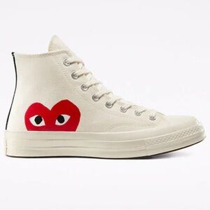 Comme des Garcons PLAY Cream and Red High-Top Sneakers